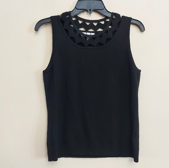 Milly Lazer cut black knit tank top - Picture 1 of 6